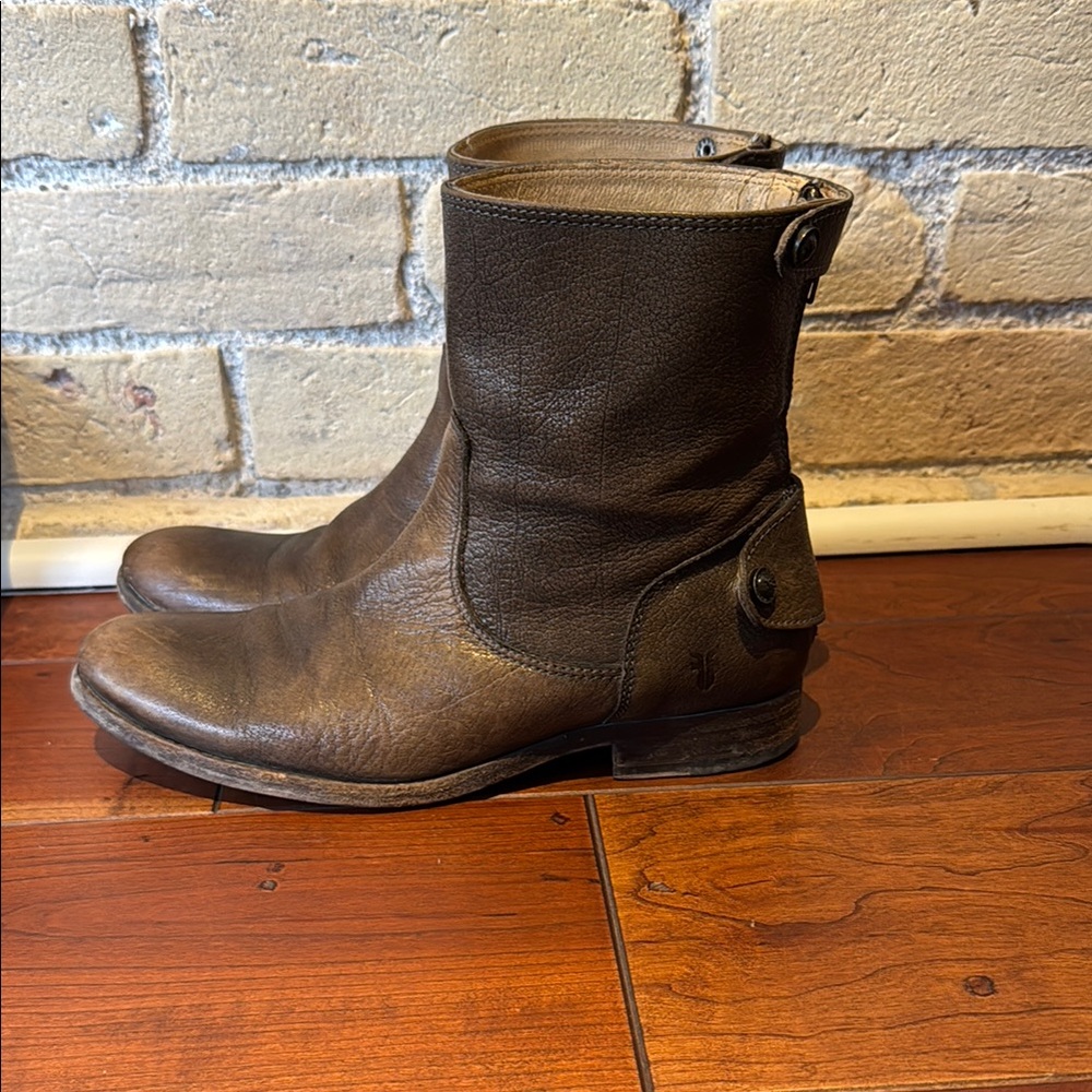 Frye Brown Leather Mid-Calf Ankle Boots